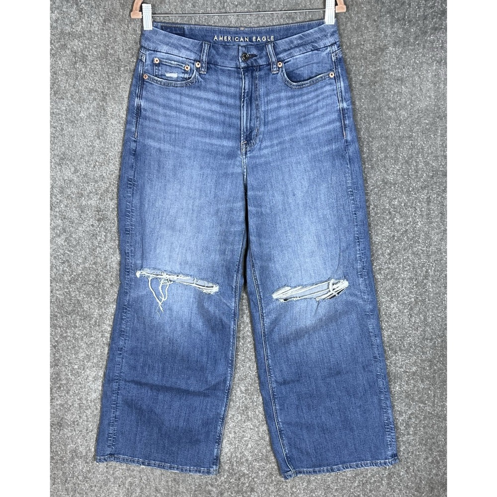 American Eagle Curvy Super High Rise Baggy Wide Leg Jeans Womens 8 Short Stretch